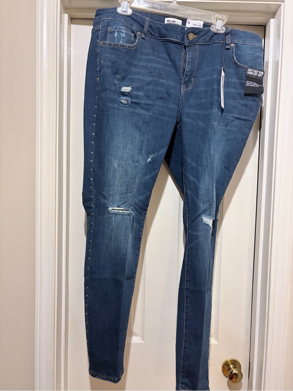 William Rast Dark Blue Distressed Skinny Jeans with Side Studs